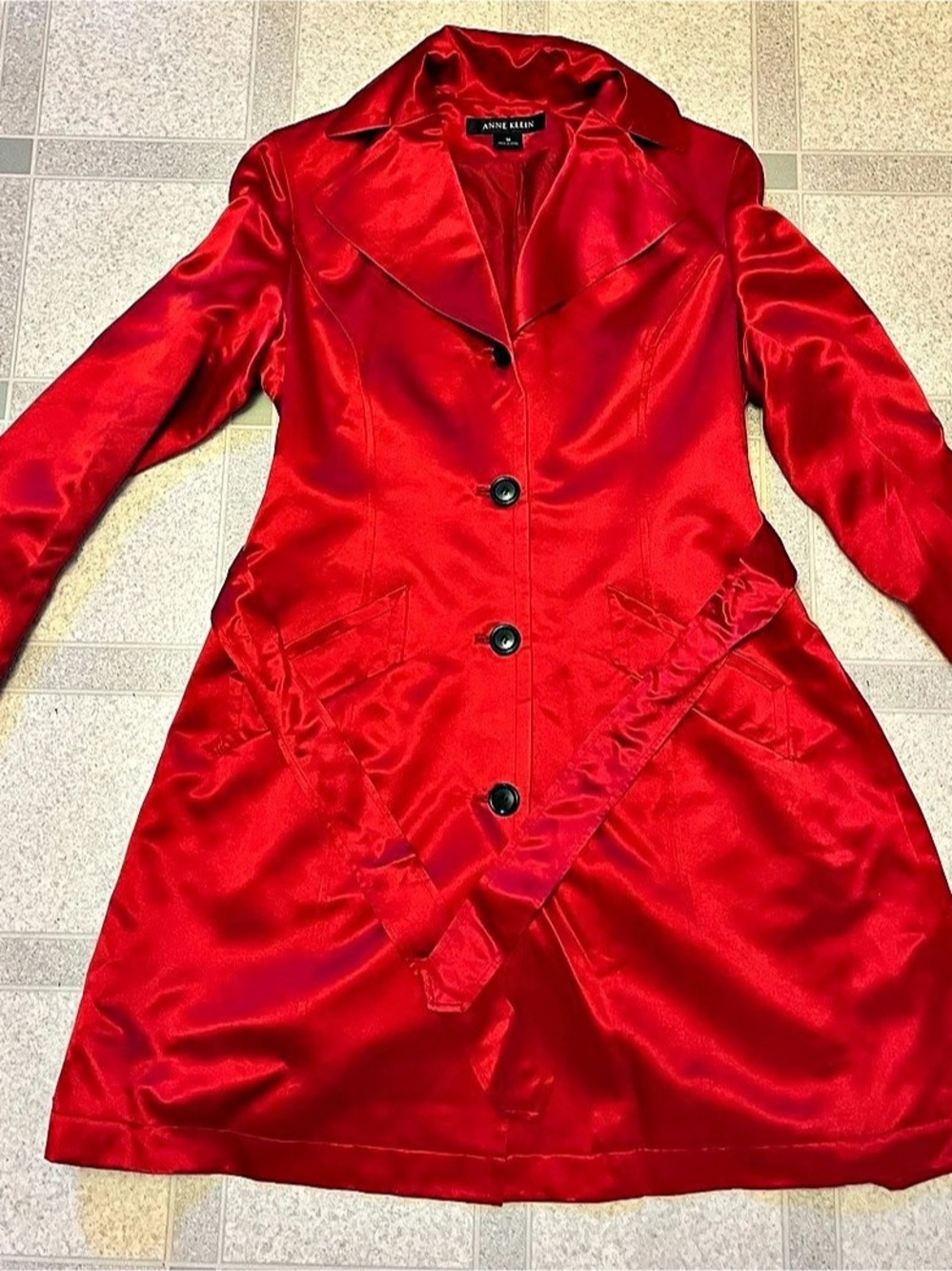 Anne Klein Satin Trench Coat Red Size Medium NWT